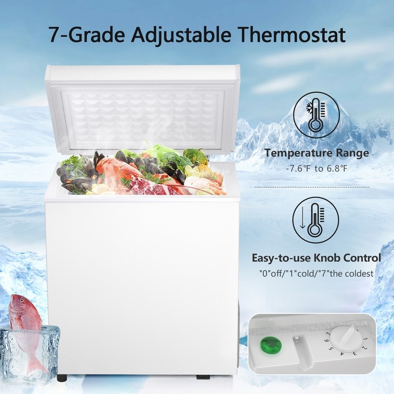 1.8 Cu.Ft Chest Freezer with Removable Basket, Bottom Drain, 7-Level Thermostat, Freestanding Design for Home and Apartment