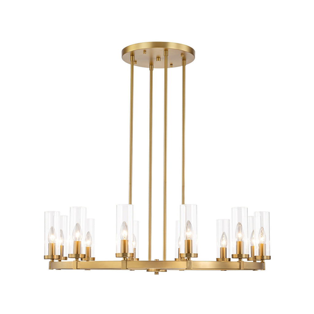 12-Light Mid-Century Modern Cylinder Clear Glass Wagon Wheel Chandelier Gold/Black Large Chandelier