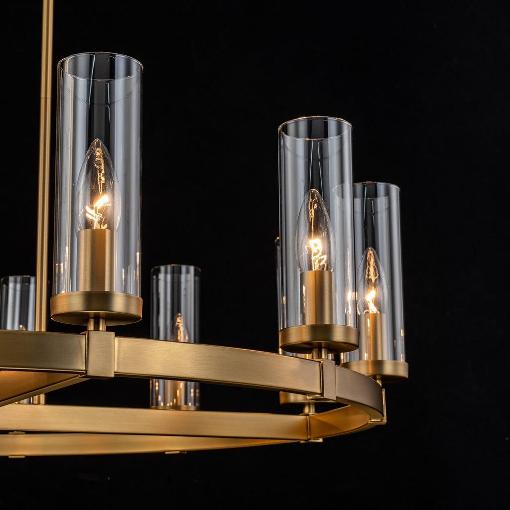 12-Light Mid-Century Modern Cylinder Clear Glass Wagon Wheel Chandelier Gold/Black Large Chandelier