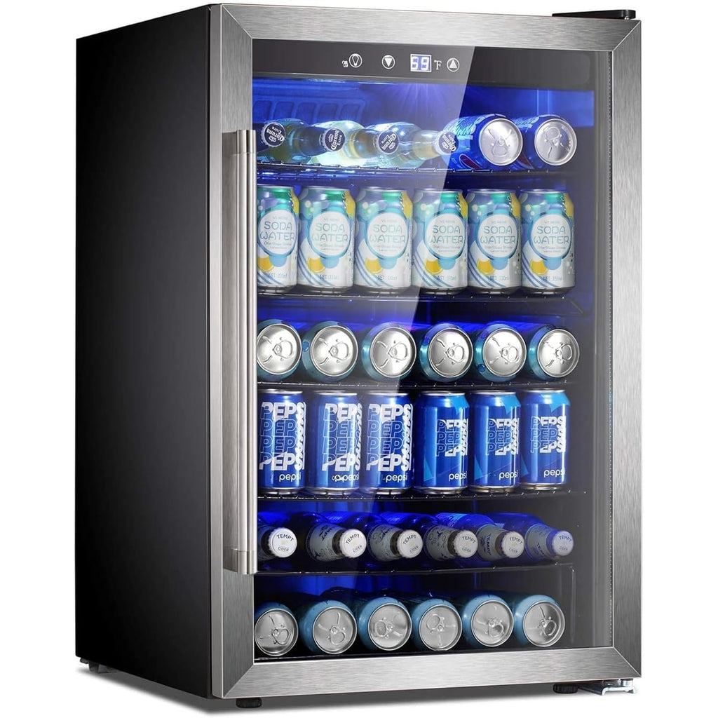 145 Can Beverage Refrigerator, 4.4Cu.Ft. Mini Fridge with Glass Door for Soda, Beer, Wine – Clear Front for Home, Office, or Bar