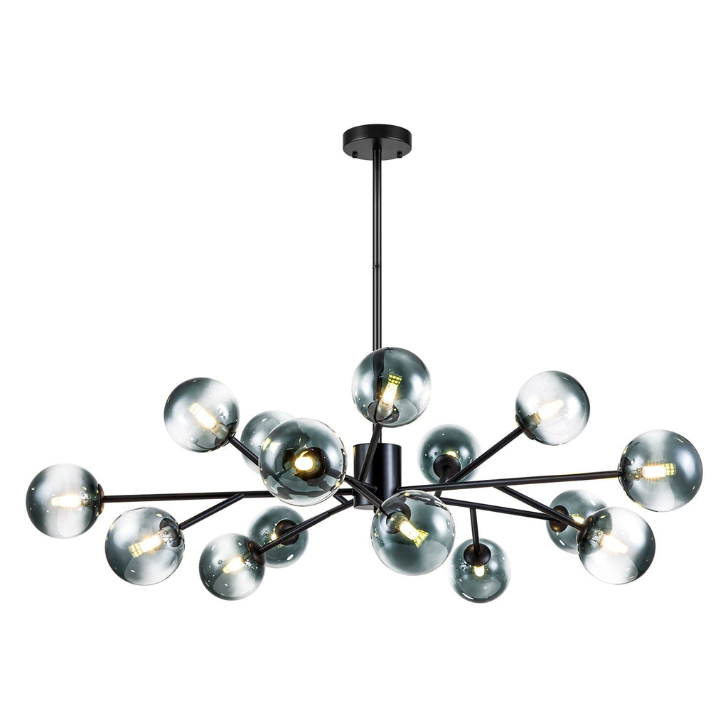 15-Light Modern Linear Sputnik Kitchen Island Light Branch Cluster Glass Globe Bubble Chandelier