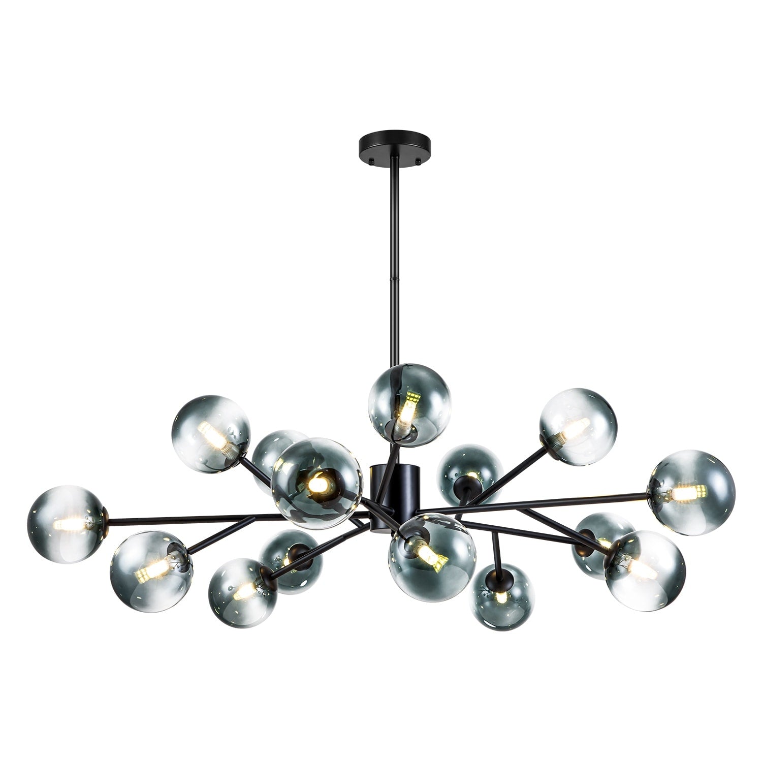 15-Light Modern Linear Sputnik Kitchen Island Light Branch Cluster Glass Globe Bubble Chandelier