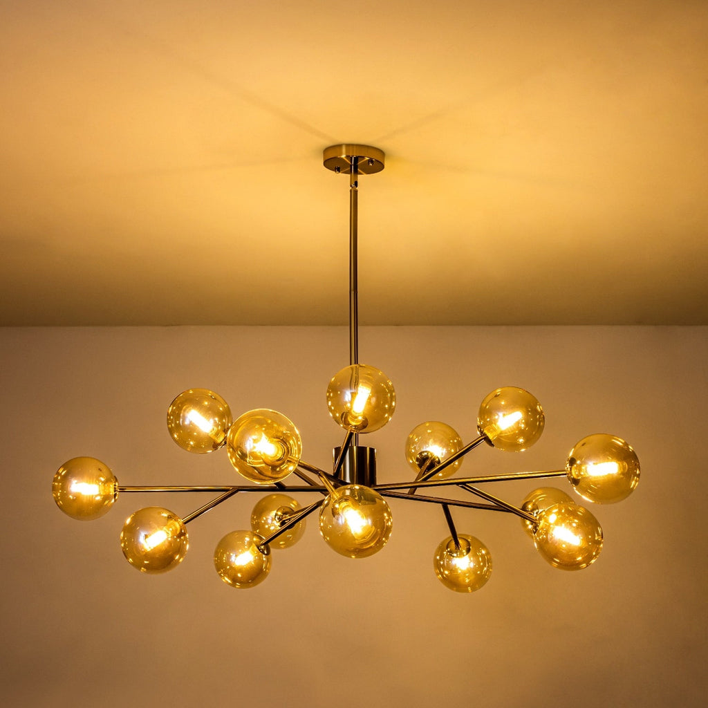 15-Light Modern Linear Sputnik Kitchen Island Light Branch Cluster Glass Globe Bubble Chandelier