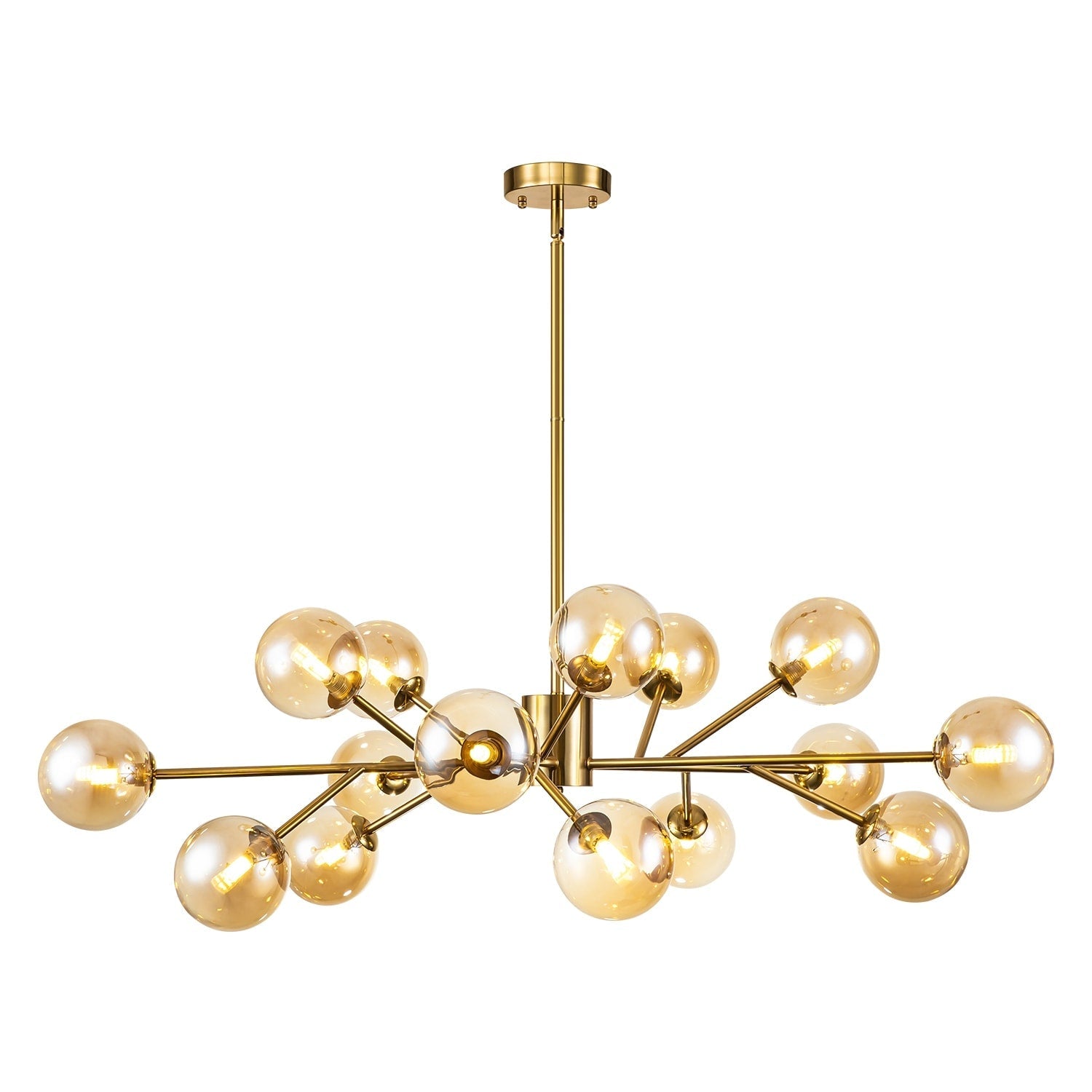 15-Light Modern Linear Sputnik Kitchen Island Light Branch Cluster Glass Globe Bubble Chandelier