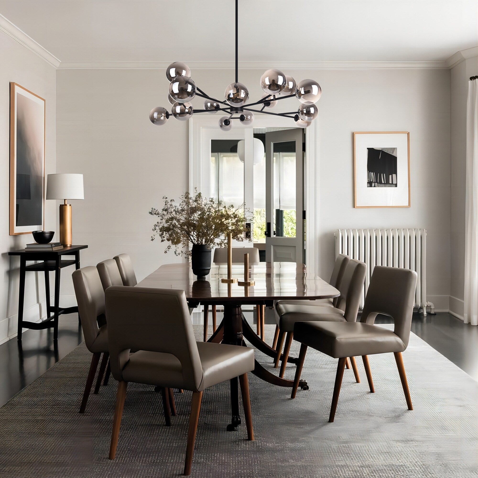 15-Light Modern Linear Sputnik Kitchen Island Light Branch Cluster Glass Globe Bubble Chandelier