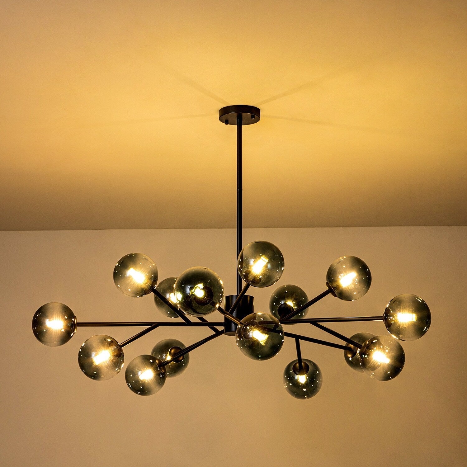 15-Light Modern Linear Sputnik Kitchen Island Light Branch Cluster Glass Globe Bubble Chandelier