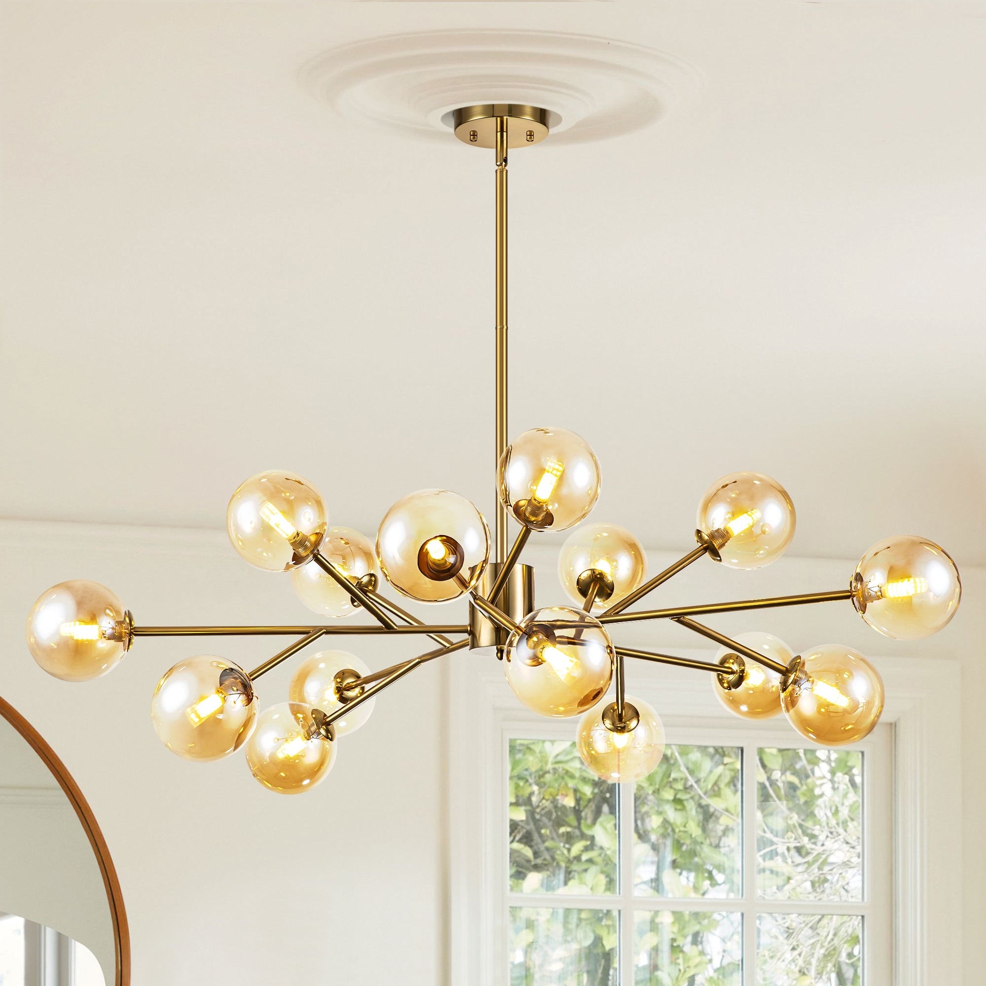 15-Light Modern Linear Sputnik Kitchen Island Light Branch Cluster Glass Globe Bubble Chandelier