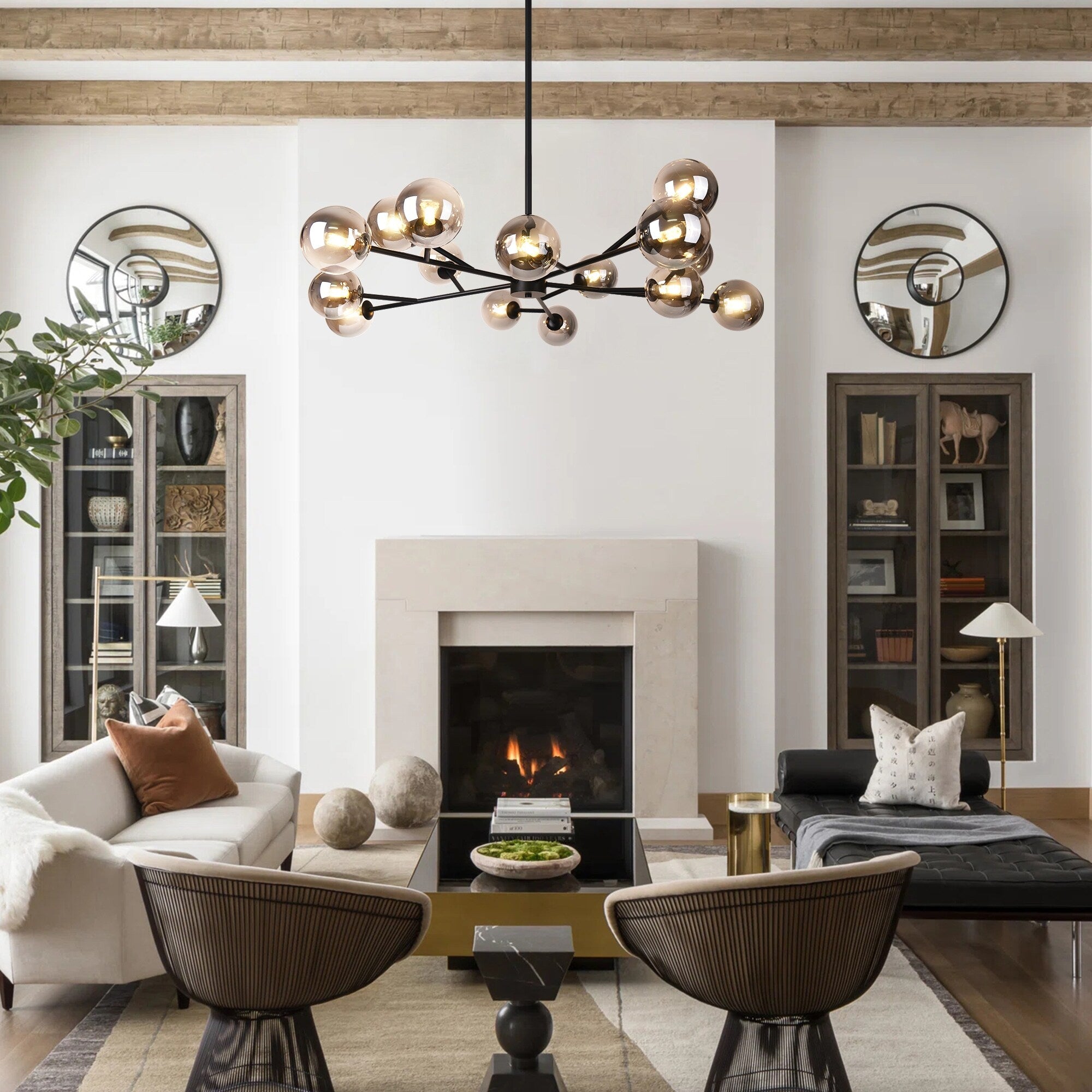 15-Light Modern Linear Sputnik Kitchen Island Light Branch Cluster Glass Globe Bubble Chandelier