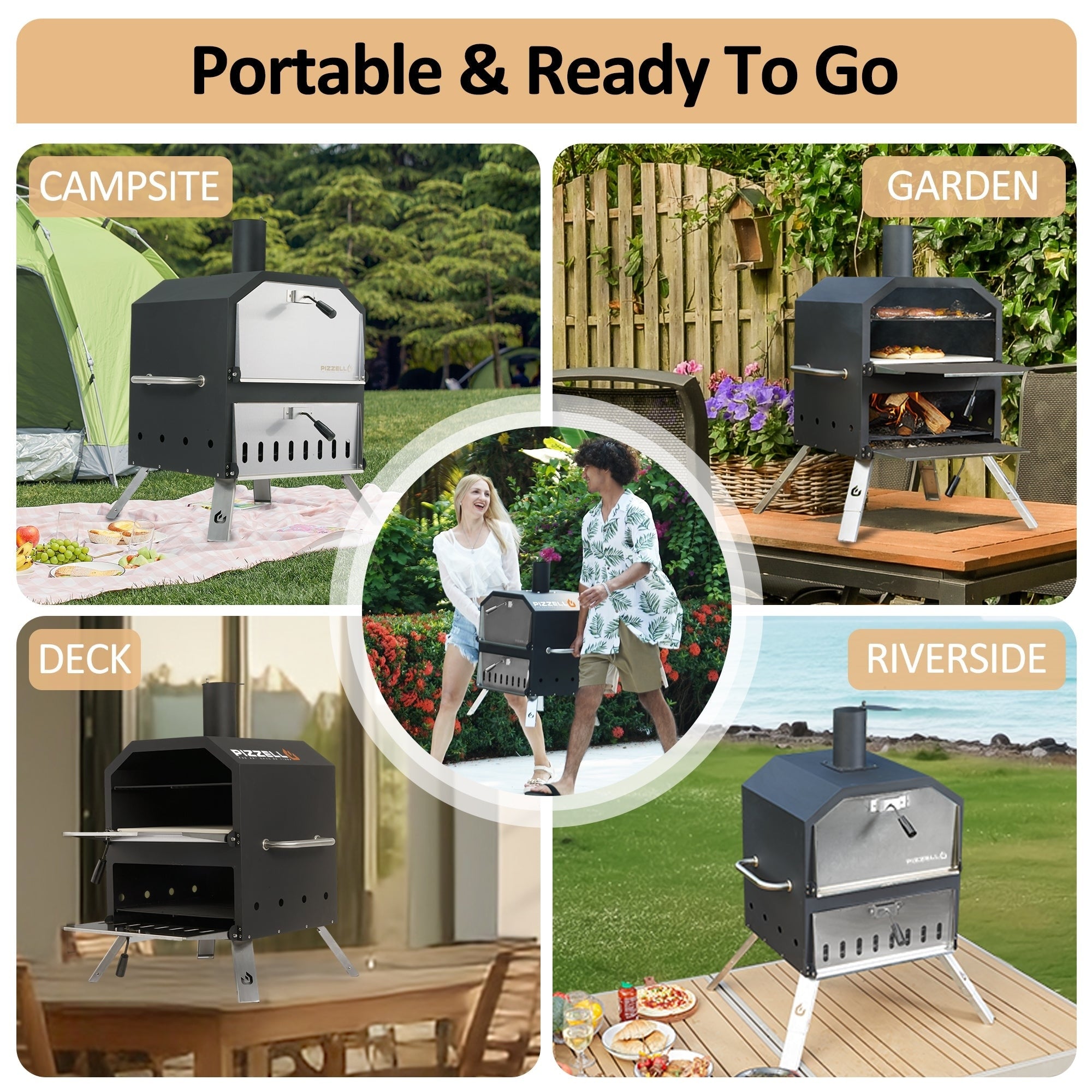 2-Layer Outdoor Pizza Oven Wood Fired Pizza Maker Outside Pizza Grill for Camping - 16 inch