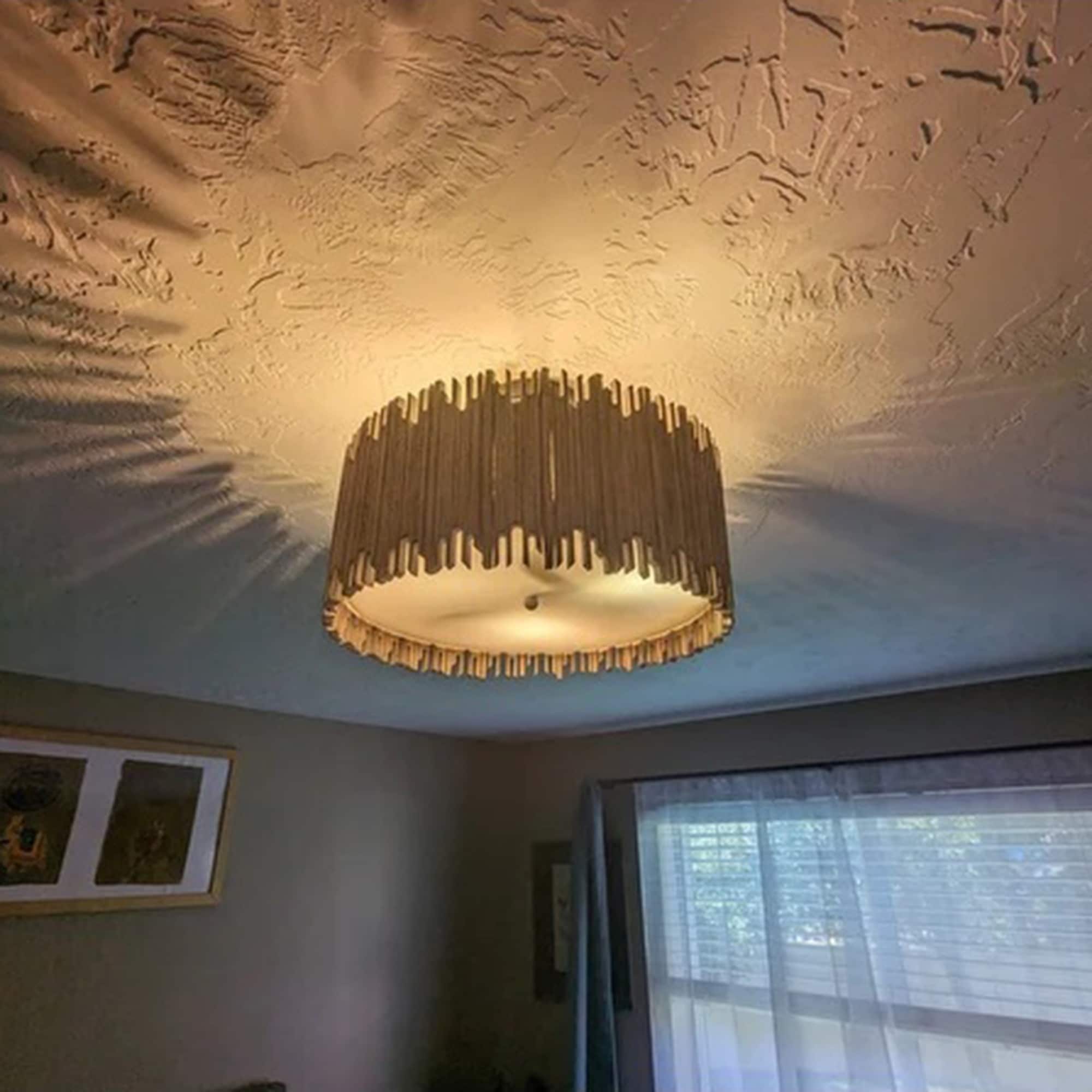 Distressed White 3-Light Wood Drum Semi-Flush Mount Ceiling Light