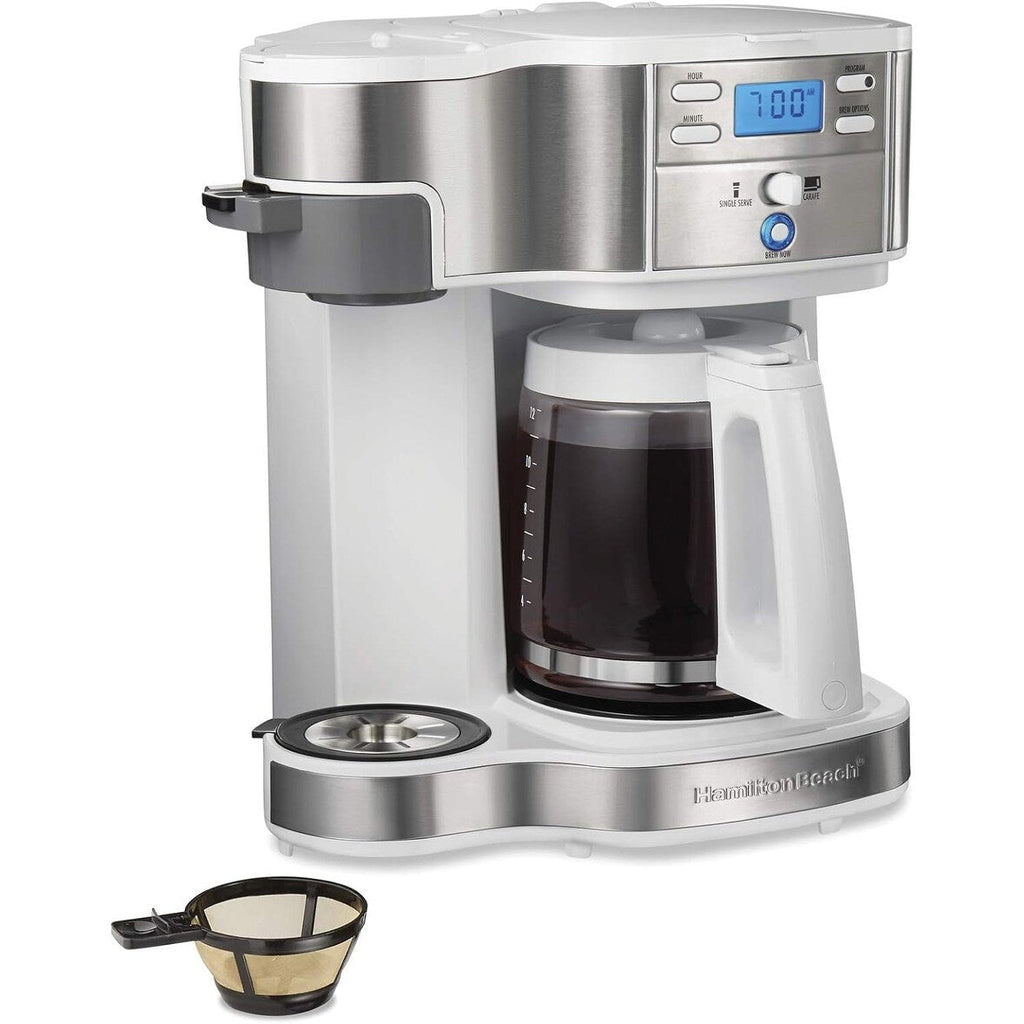 2-Way 12-Cup Coffee Maker & Single Serve, Glass Carafe, Auto Pause & Pour, White
