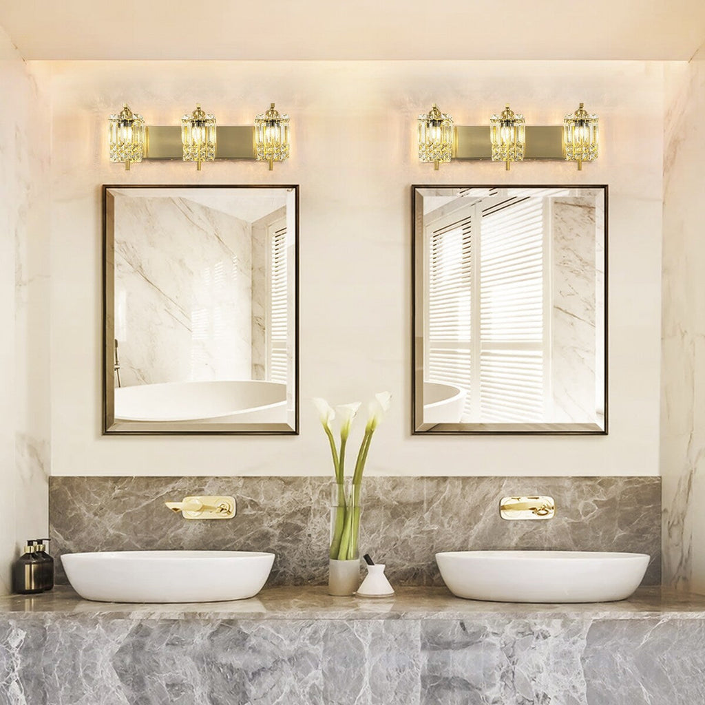 3-Light Modern Glam Bathroom Vanity Lights Crystal Wall Sconce Light for Mirror