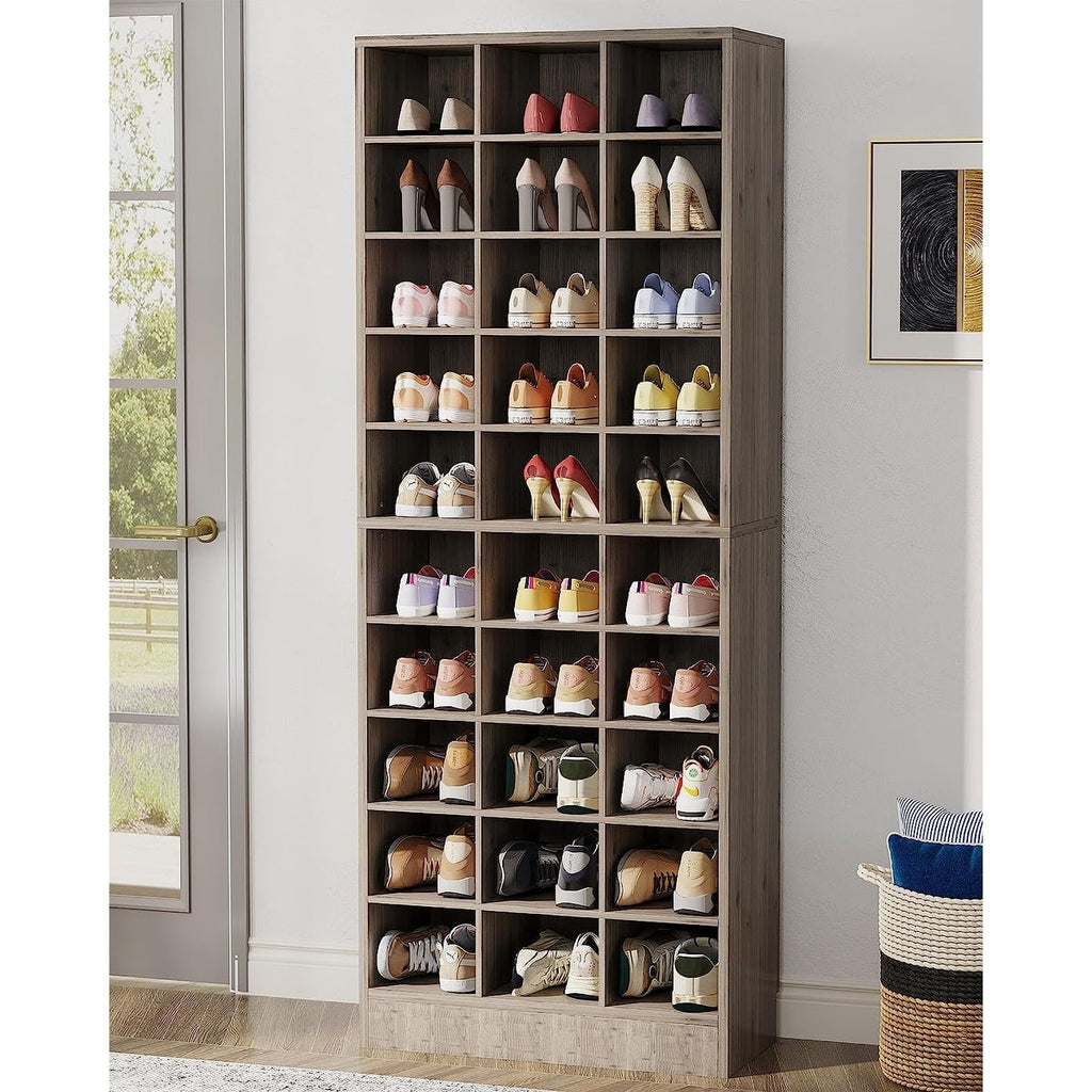 30 Pairs Tall Shoe Cabinet, 10 Tiers White Wooden Shoe Storage Rack for Closet, Entryway - 10-tier