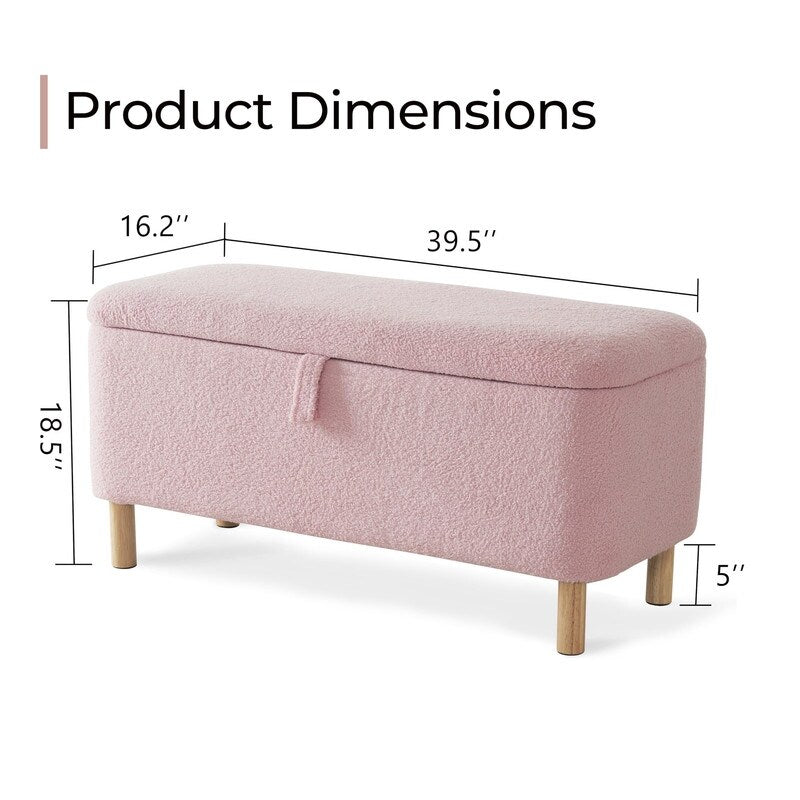 39.5 Off White Boucle Storage Ottoman Bench Sherpa Storage Bench Ottoman Foot Rest End of Bed for Living Room Bedroom,Wood Leg