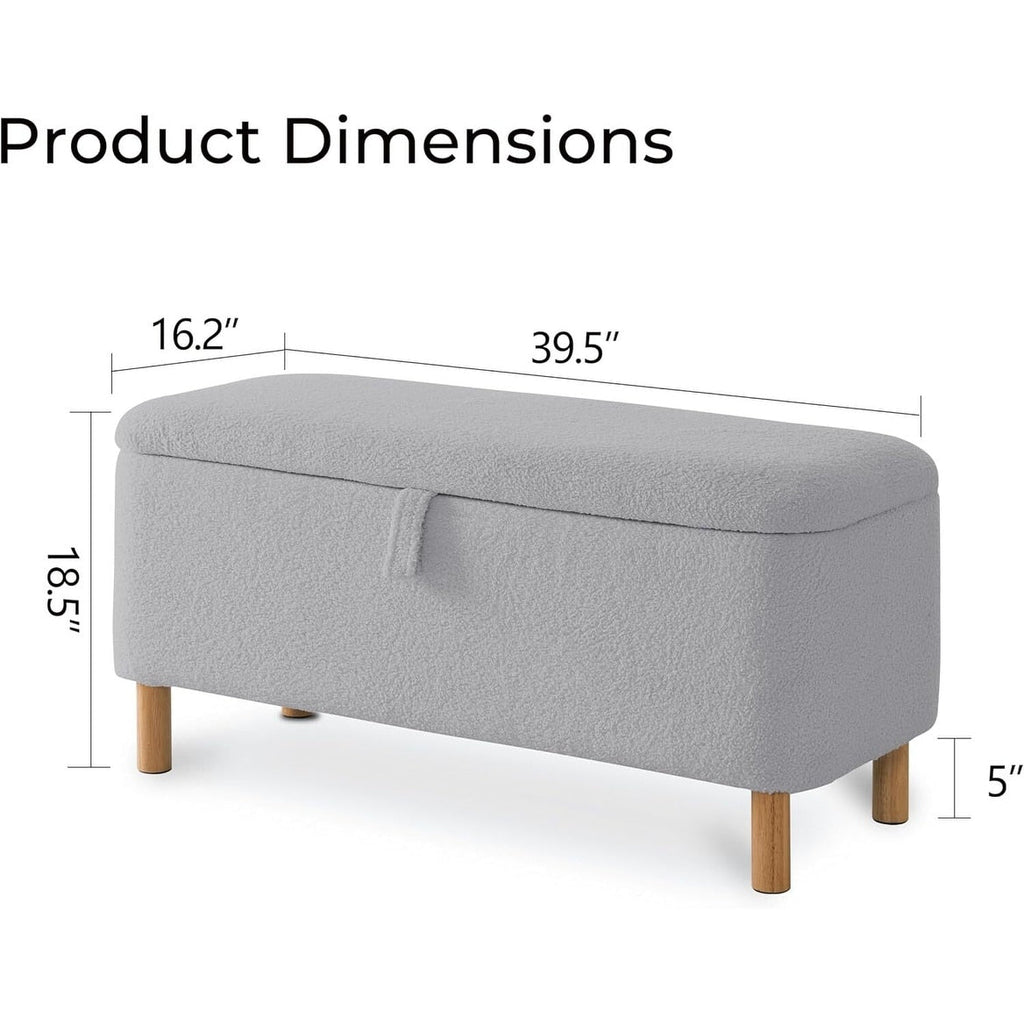 39.5 Off White Boucle Storage Ottoman Bench Sherpa Storage Bench Ottoman Foot Rest End of Bed for Living Room Bedroom,Wood Leg