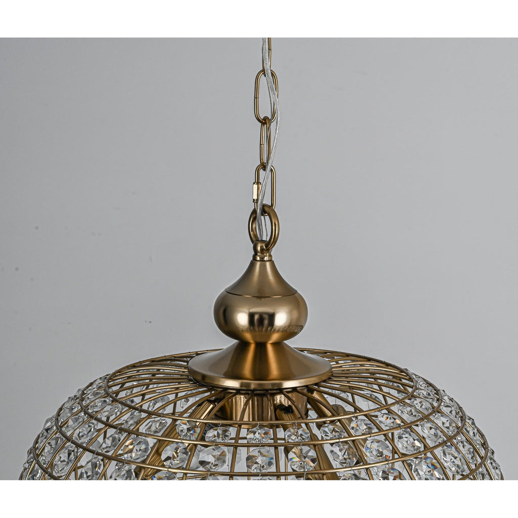 Retro French 4/5-Light Antique Brass Globe Crystal Chandelier Kitchen Island Pendant