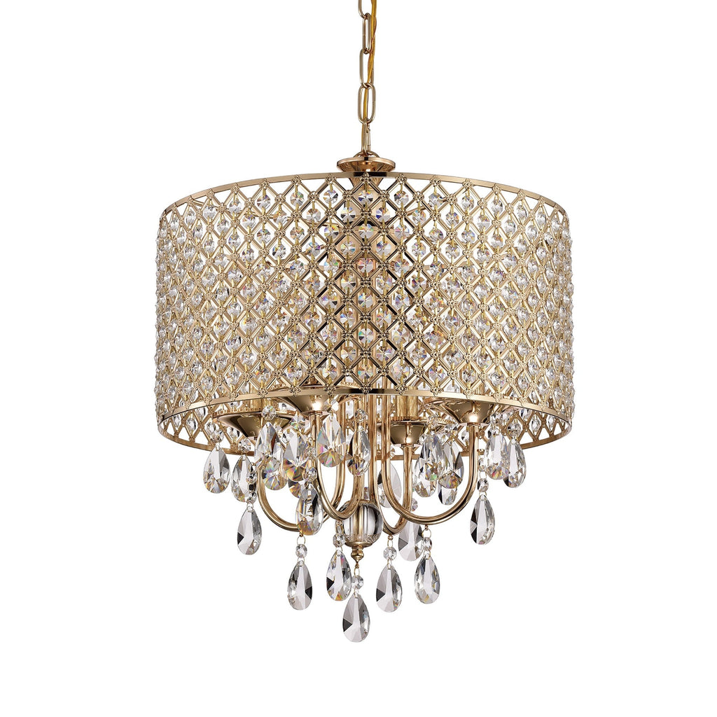 Round Beaded Drum Chandelier with Hanging Crystals