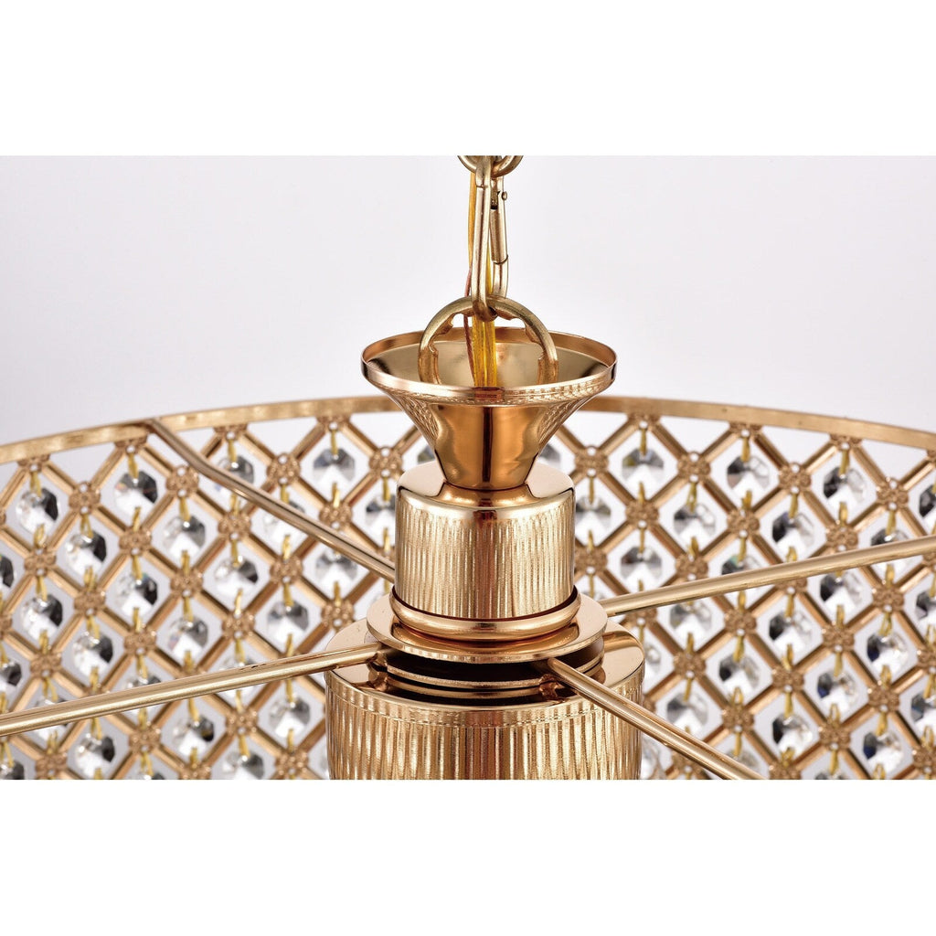 Round Beaded Drum Chandelier with Hanging Crystals