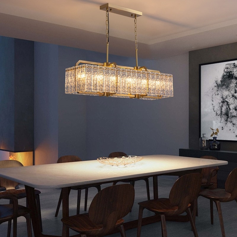 40 in. Linear Modern Crystal Chandeliers 16-Light Brass Gold Rectangular Chandelier for Dining Living Room Kitchen Island