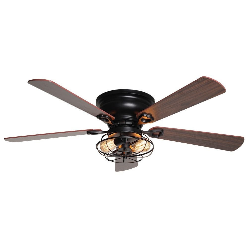 Farmhouse 48-in Wood 5-Blade Low Profile Flush Mount Black Ceiling Fan with Remote and Light Kit