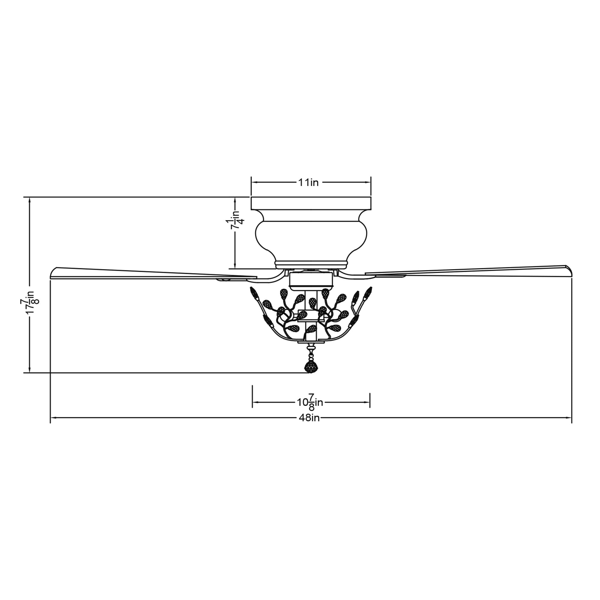 48 Modern Reversible 5-Blade Crystal Flush Mount Ceiling Fan with Remote
