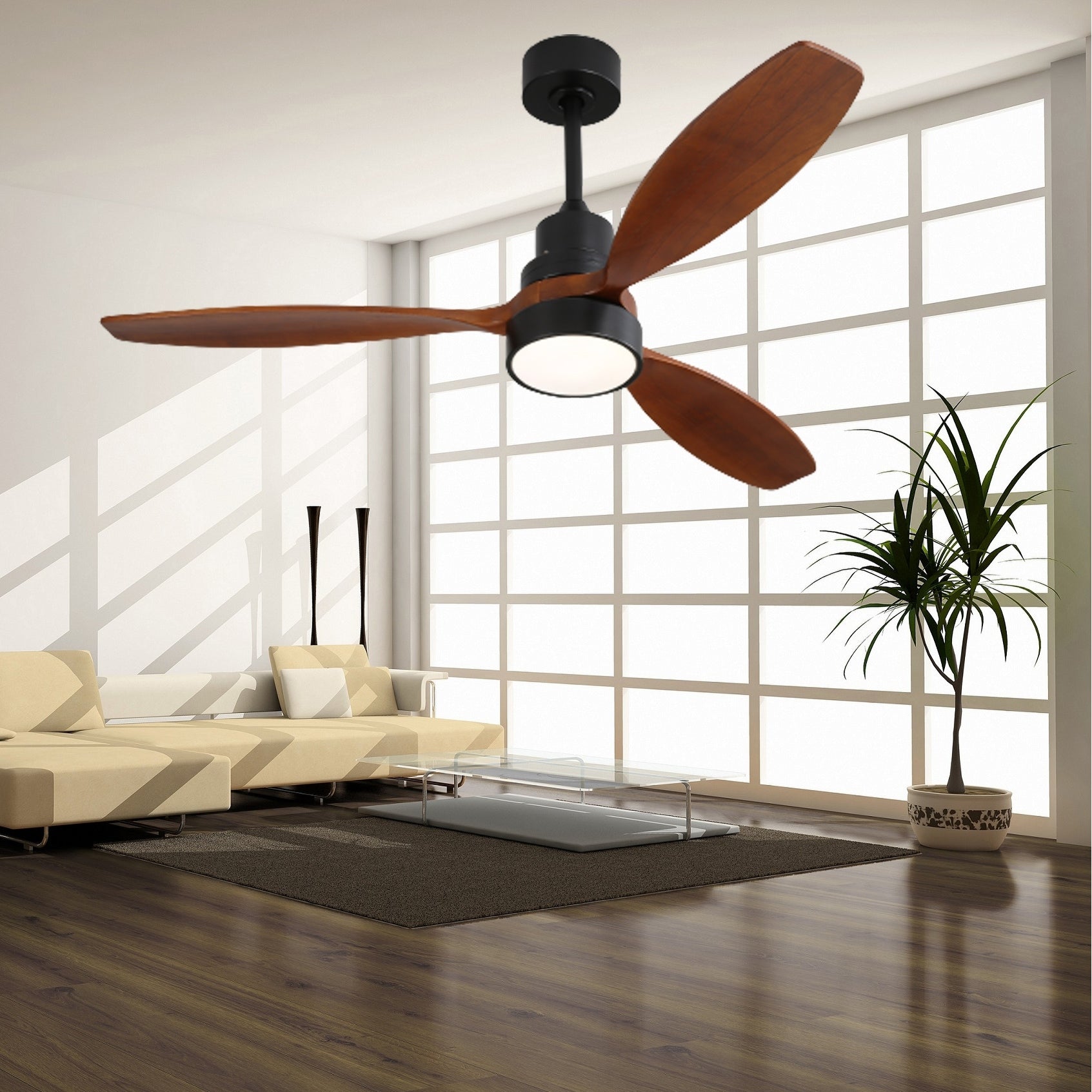 48 and 52 Integrated LED Ceiling Fan with Light and Remote, Reversible DC Motor