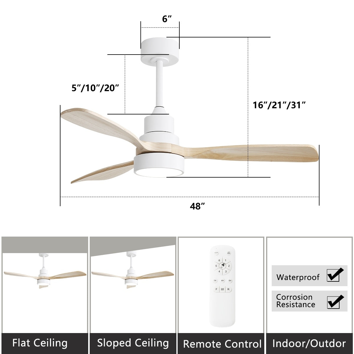 48 and 52 Integrated LED Ceiling Fan with Light and Remote, Reversible DC Motor