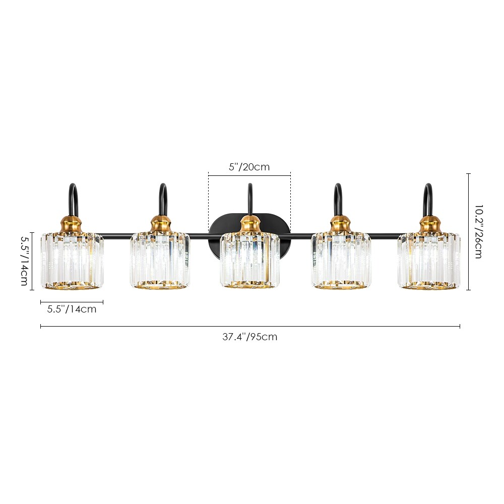5-Light Glam Linear Dimmable Crystal Bathroom Vanity Lights with Cylinder Crystal Shade