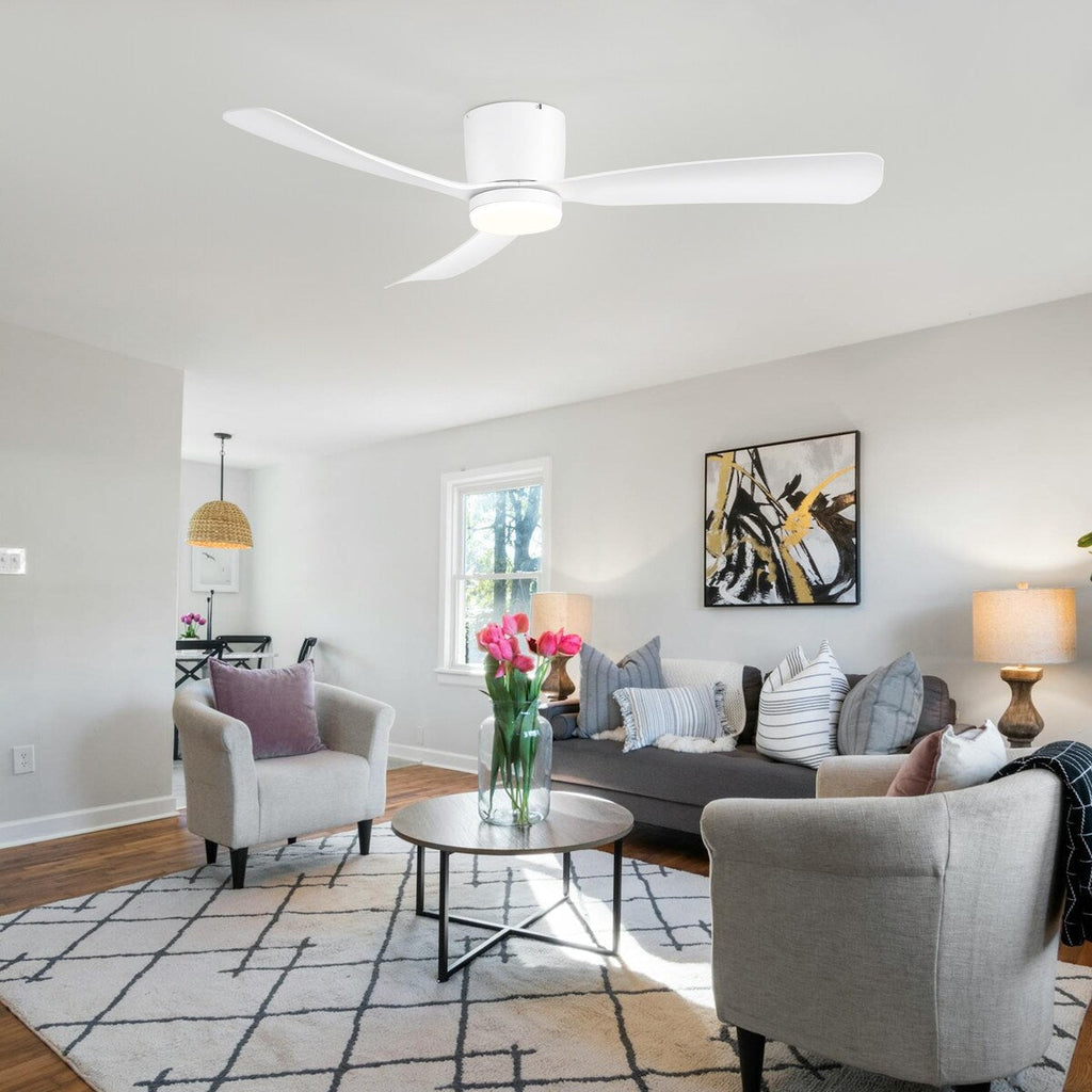 52 Inch Black/White Flush Mount LED Ceiling Fan with Lights Remote(3-Blade)