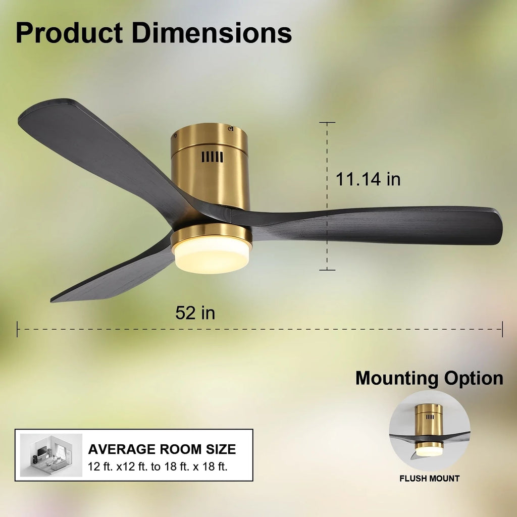 Sofucor 52 Inch Flush Mount Ceiling Fan with Remote, Reversible Motor,Integrated Light Optional