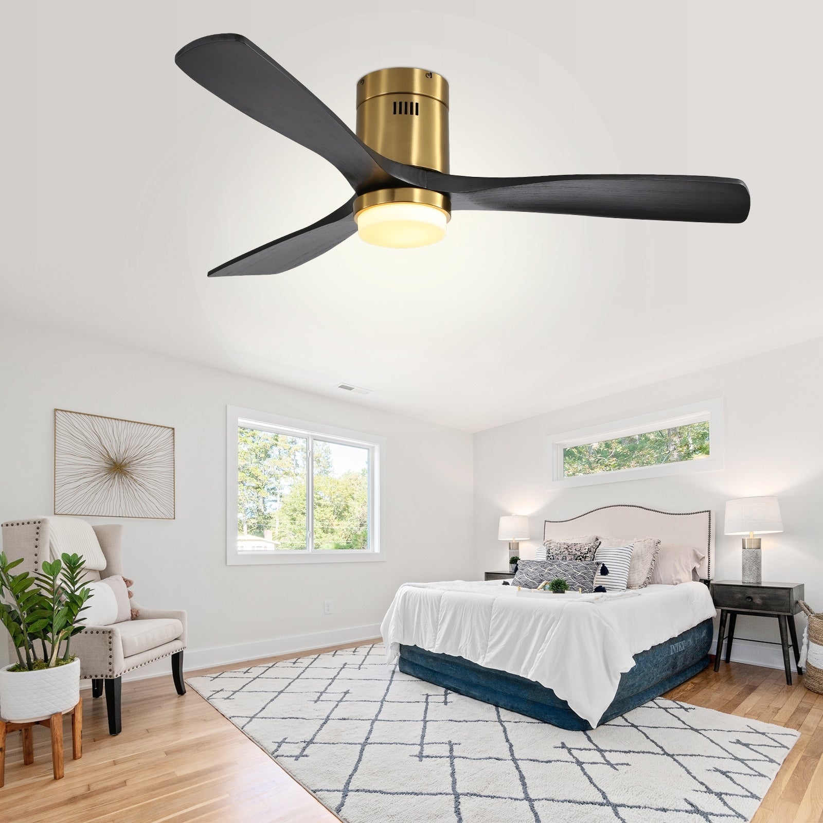 Sofucor 52 Inch Flush Mount Ceiling Fan with Remote, Reversible Motor,Integrated Light Optional