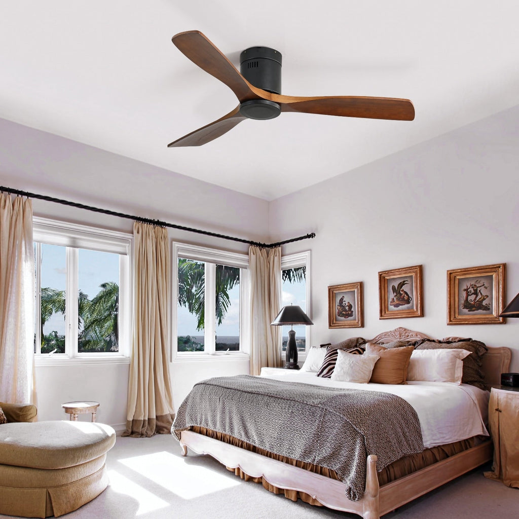 Sofucor 52 Inch Flush Mount Ceiling Fan with Remote, Reversible Motor,Integrated Light Optional