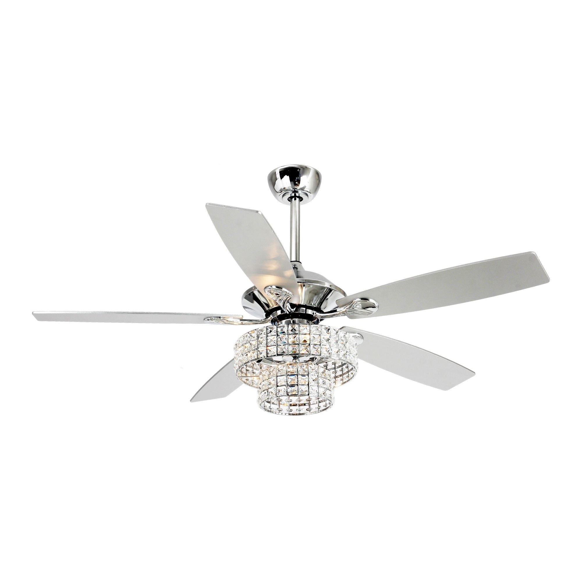 52-inch Chrome Wooden 5-blade Modern Crystal Ceiling Fan with Remote
