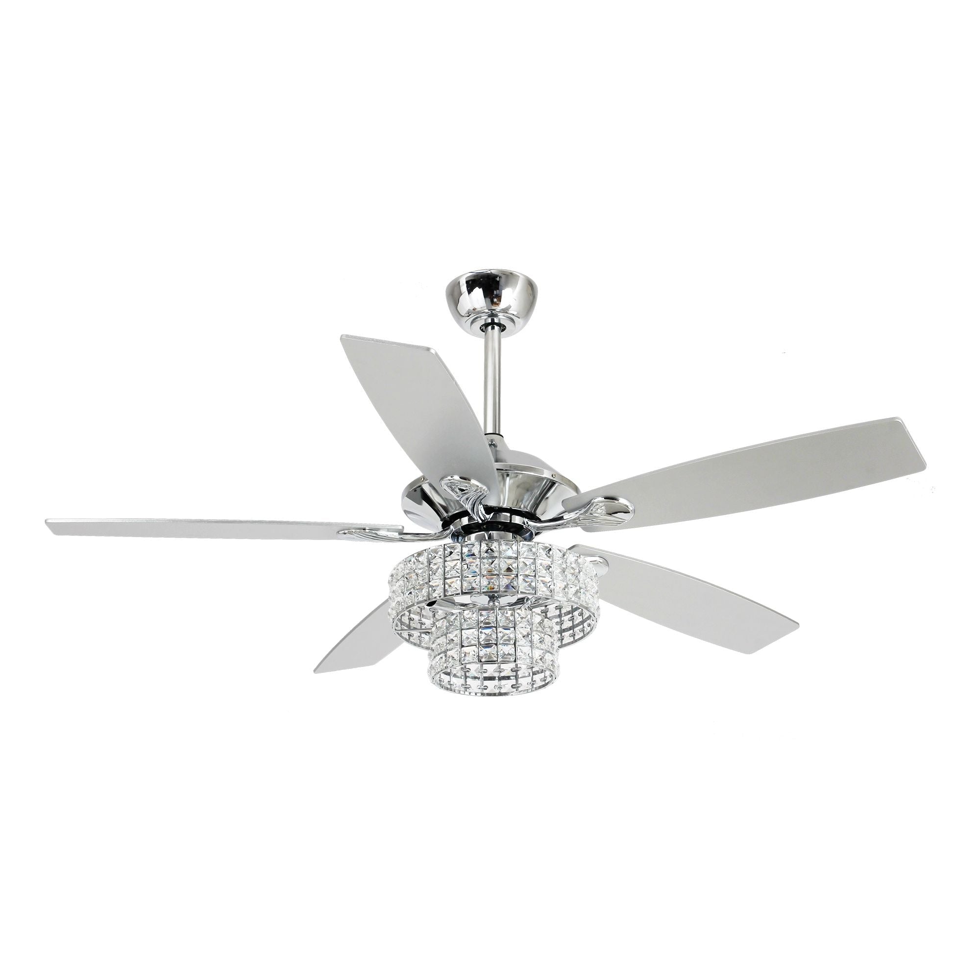 52-inch Chrome Wooden 5-blade Modern Crystal Ceiling Fan with Remote