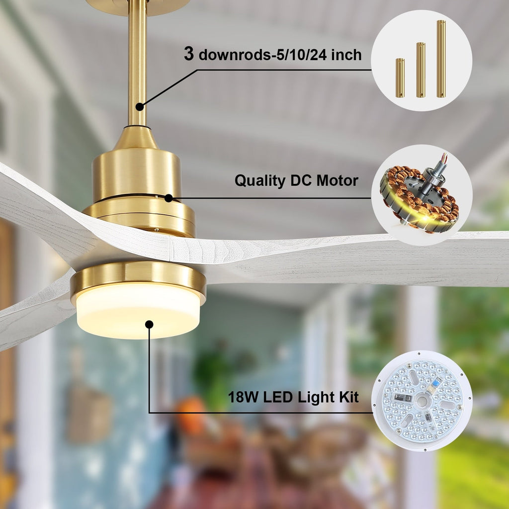 Sofucor 52 Indoor Wood Ceiling Fan Light with Remote, Integrated Light Optional