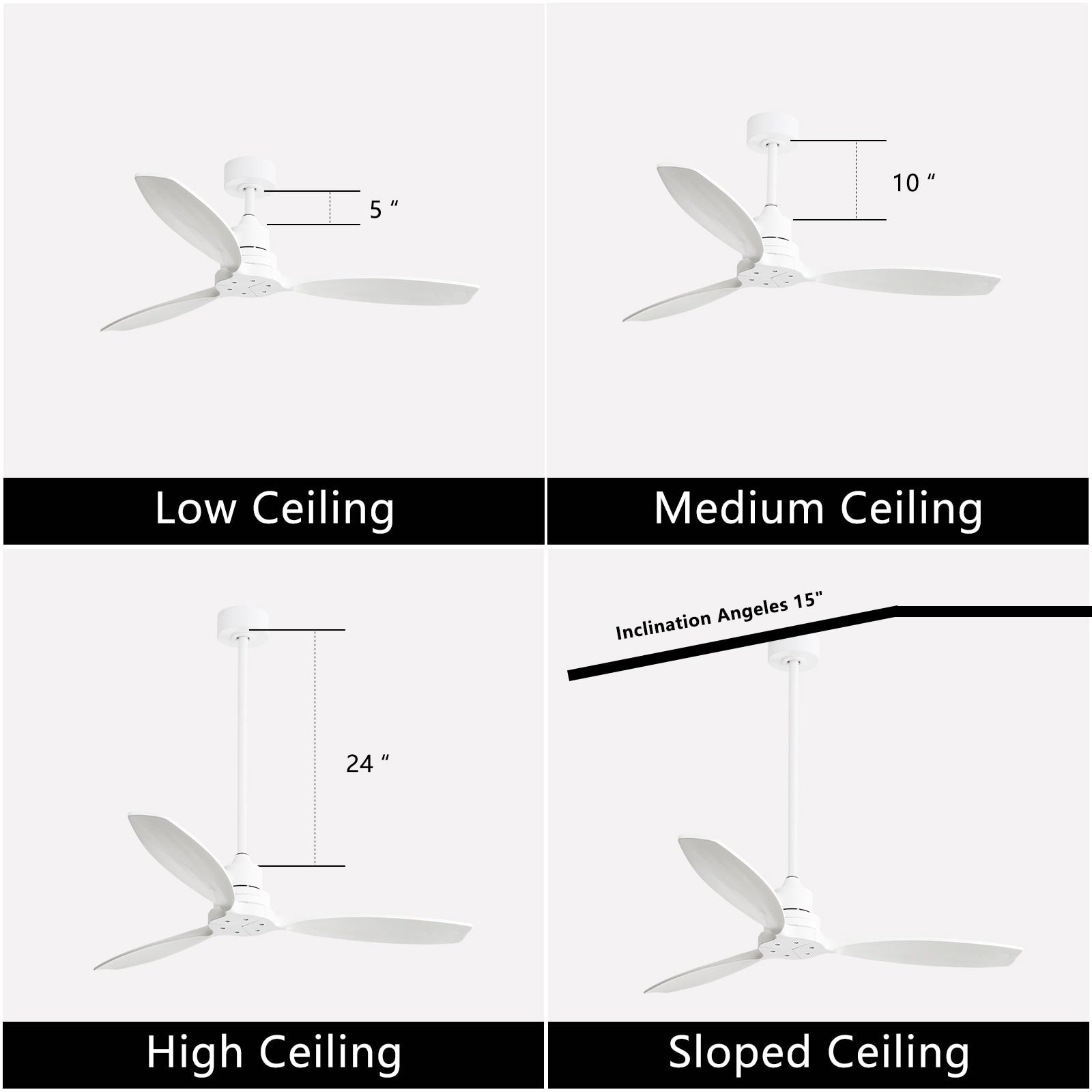 52 inch Modern Solid Wood / ABS Ceiling Fan With Remote Control(No Light),6 WInd Speed,Reversible Airflow