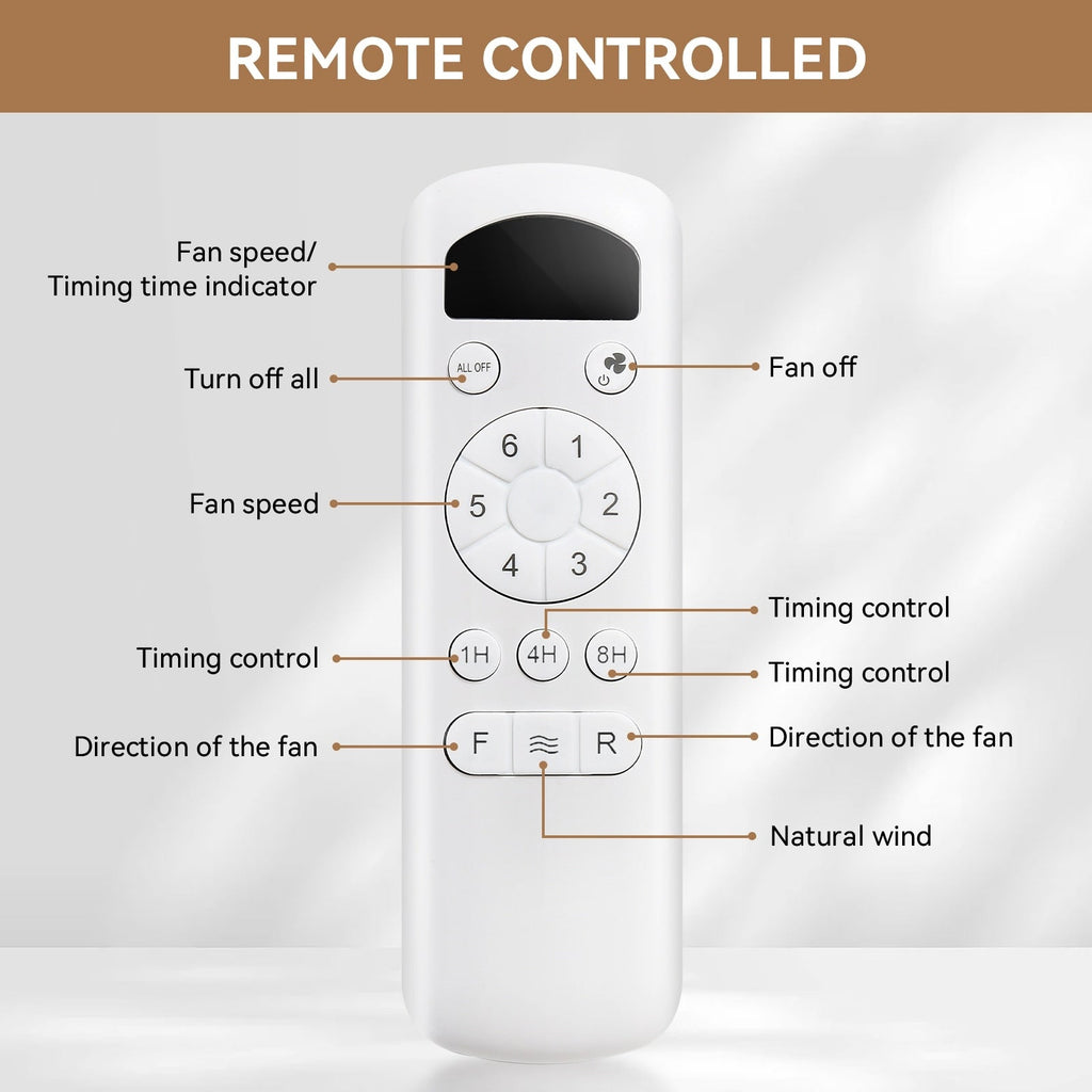 52 inch Modern Solid Wood / ABS Ceiling Fan With Remote Control(No Light),6 WInd Speed,Reversible Airflow