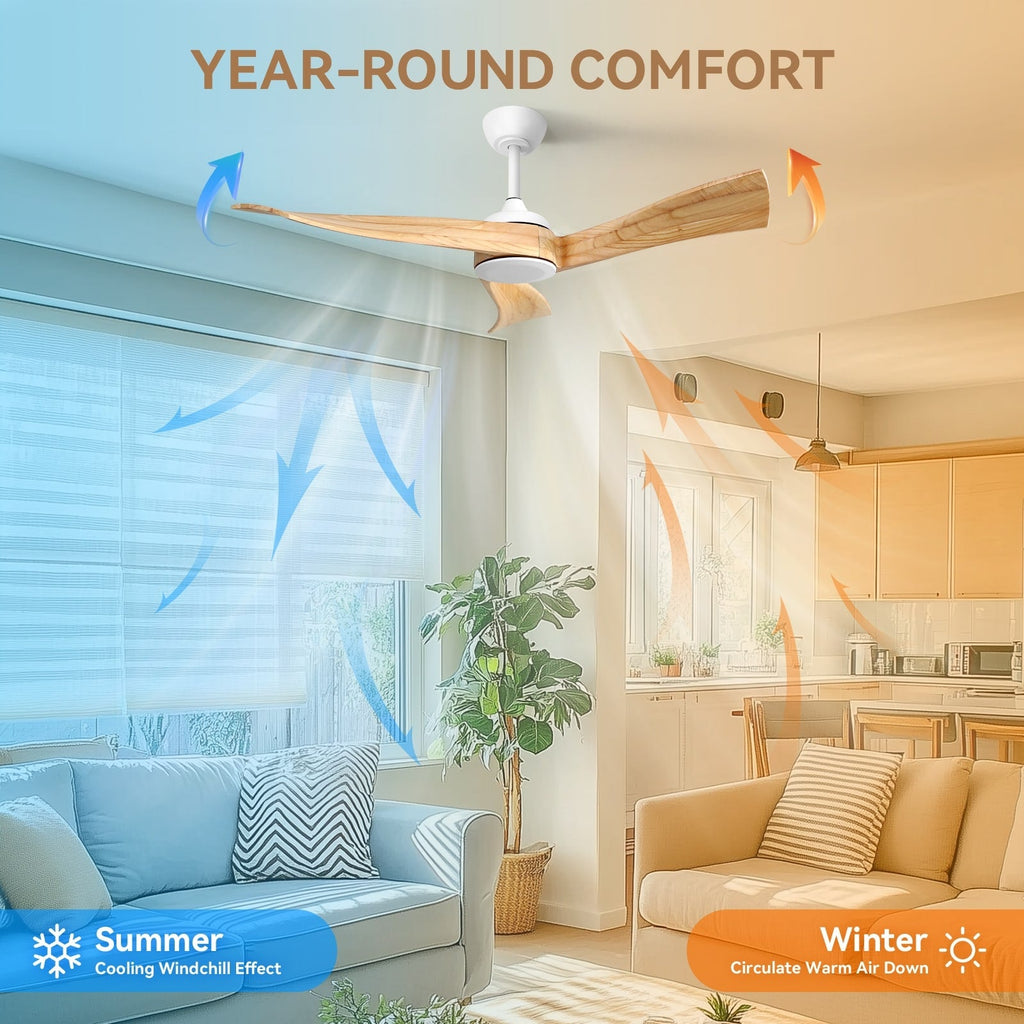 52 inch Modern Solid Wood / ABS Ceiling Fan With Remote Control(No Light),6 WInd Speed,Reversible Airflow