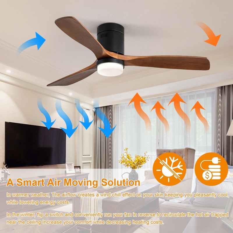 Sofucor 52 Inch Flush Mount Ceiling Fan with Remote, Reversible Motor,Integrated Light Optional