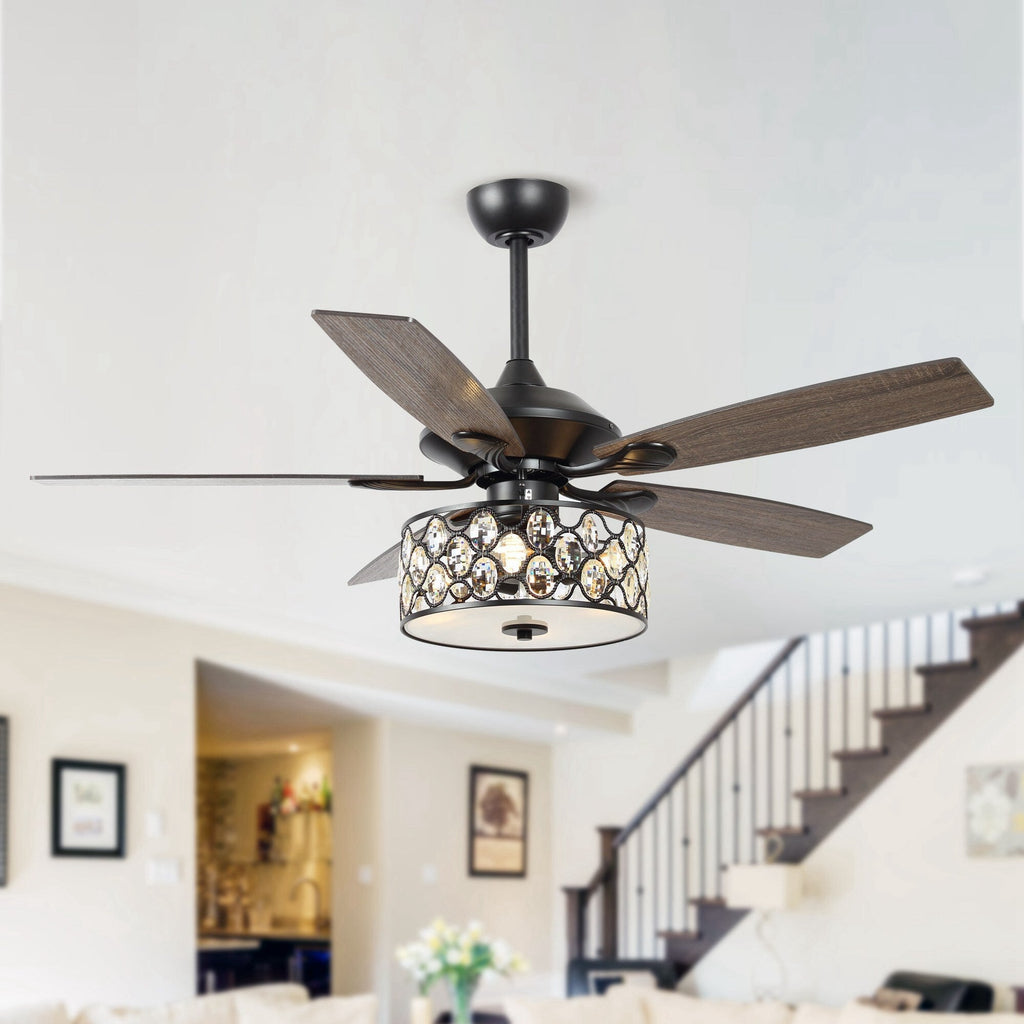 52 Modern 4-Light Chandelier Crystal Ceiling Fan with Remote