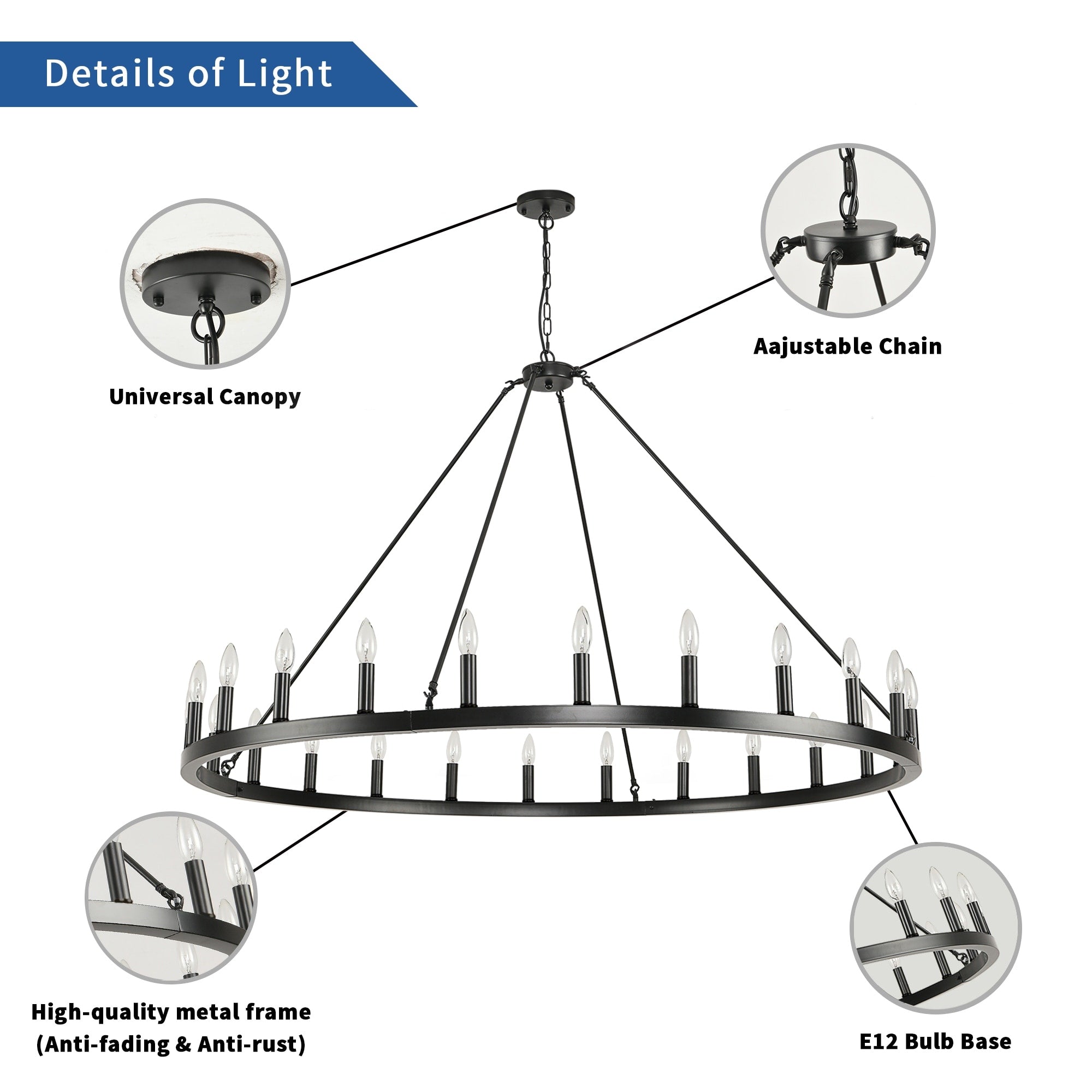 54-inch Round Wagon Wheel 24-light Chandelier