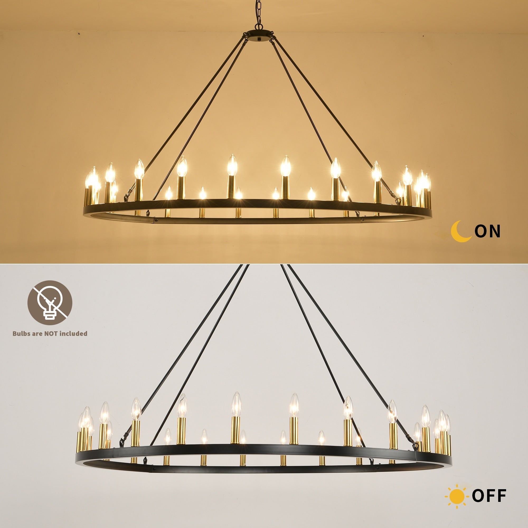 54-inch Round Wagon Wheel 24-light Chandelier