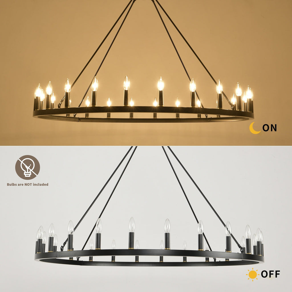 54-inch Round Wagon Wheel 24-light Chandelier