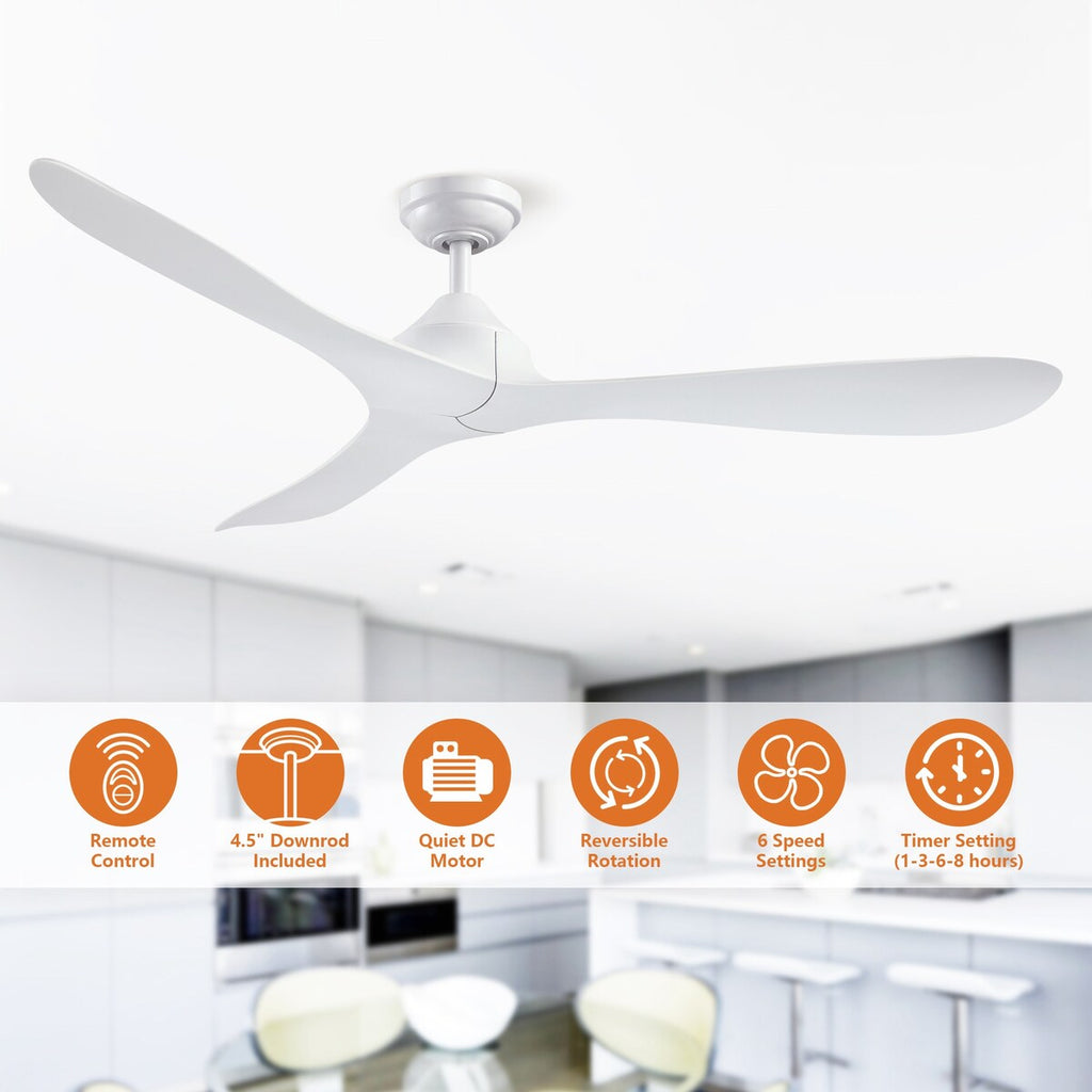 56 Modern Black 3-Blade Propeller DC Ceiling Fan with Remote
