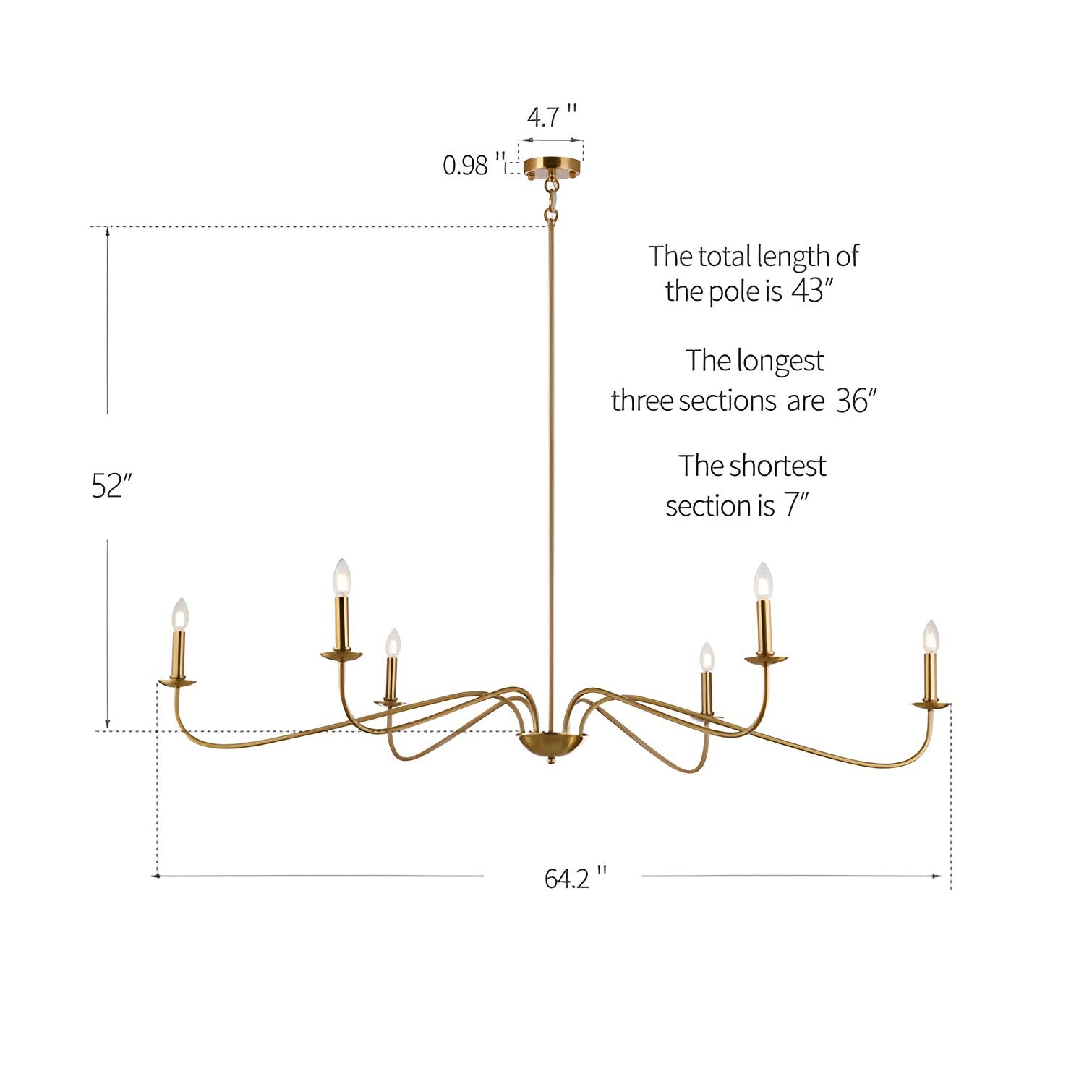 6-Light Classic French Minialist Chandelier with Candle-Style Lighting