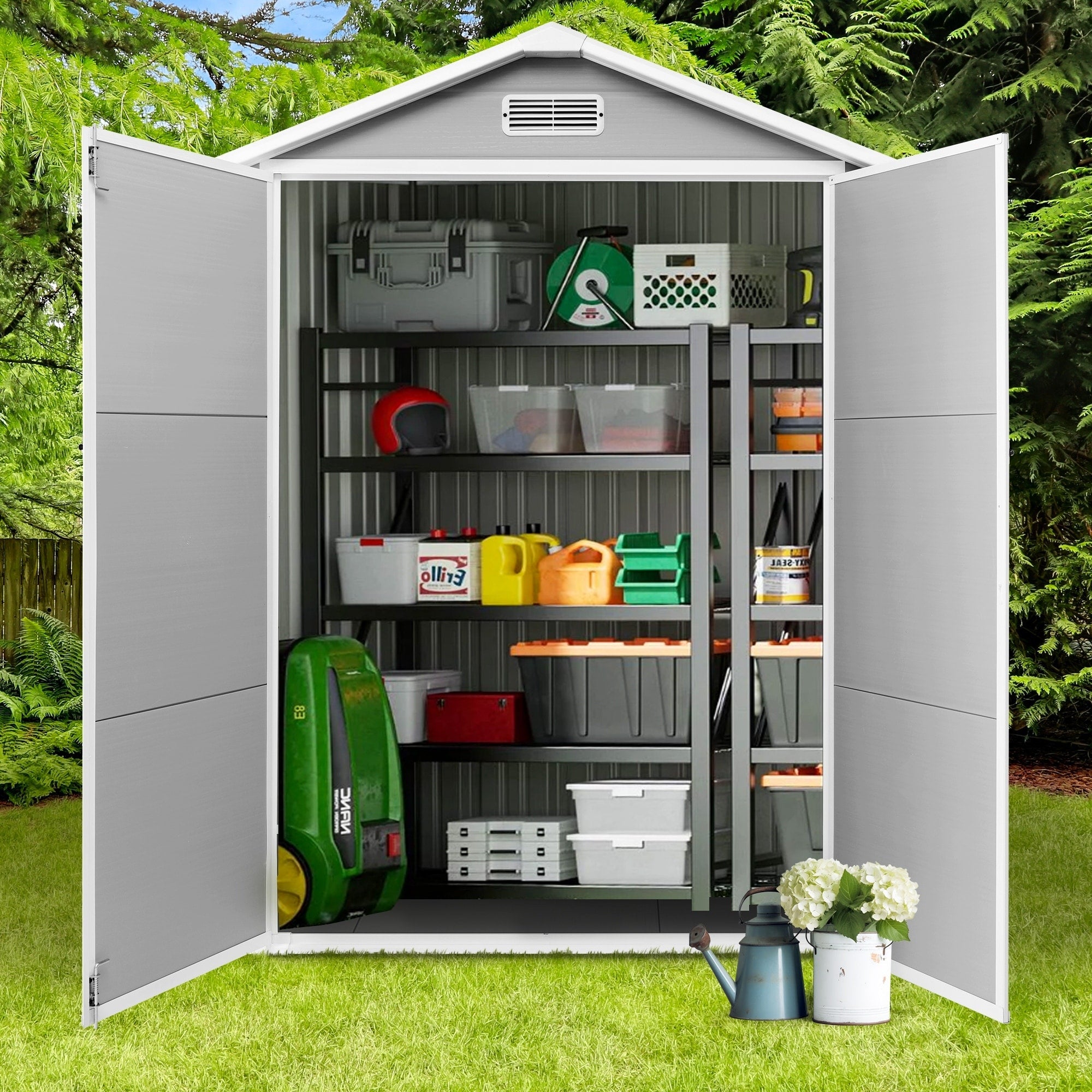 6 ft x 4 ft/6 ft x 8 ft/8 ft x 6 ft/8 ft x 10 ft All-Weather Resin Outdoor Plastic Storage Shed w/Floor, Spire Tool Shed
