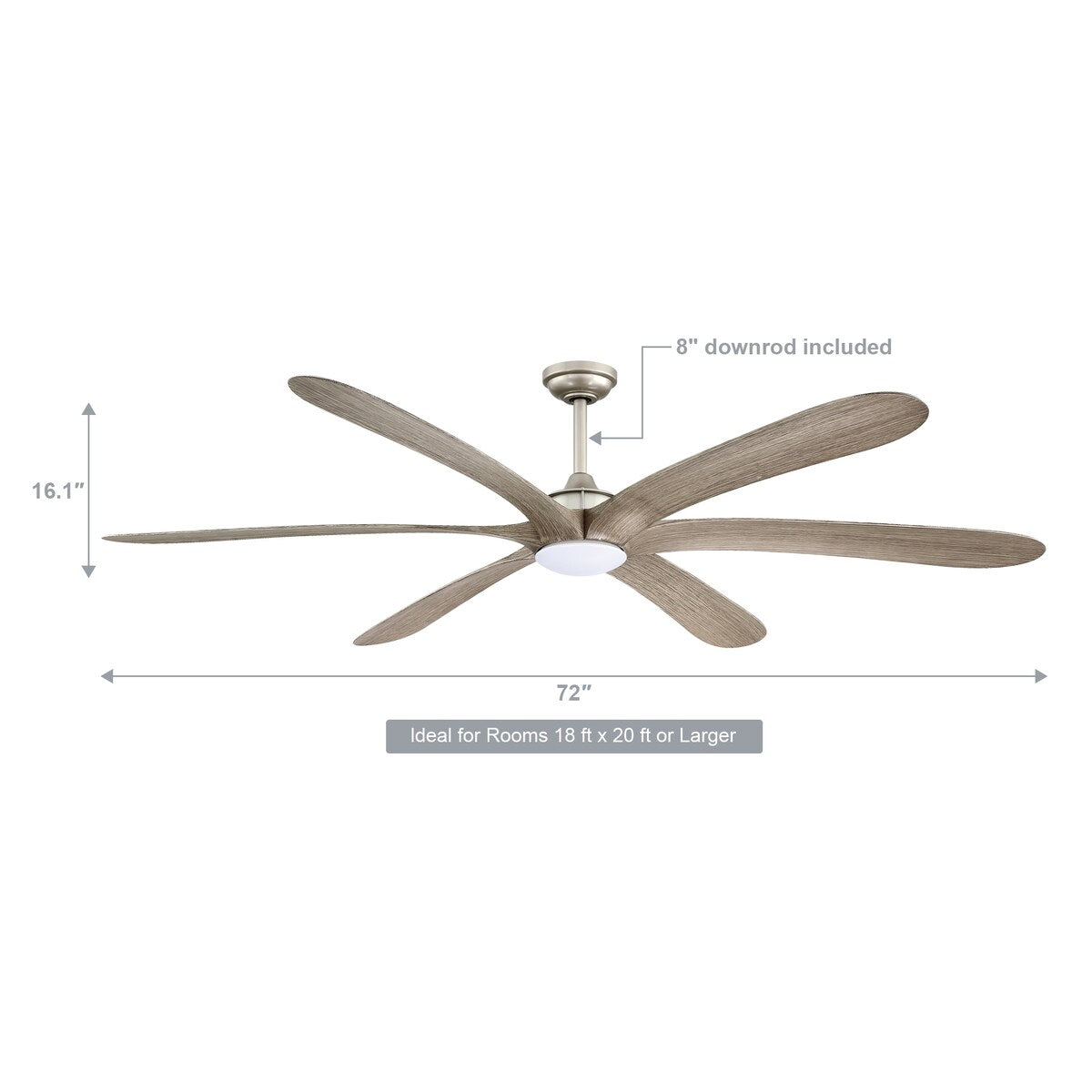 72-inch Driftwood 6-Blade Large DC Ceiling Fan with Light and Remote