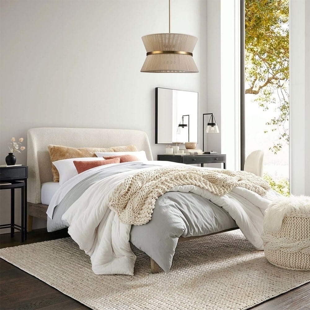 8-Light Modern Boho Large Drum Chandelier 24 inch Fabric Hourglass Hand-woven Chandelier in Gold/ Black for Dining/ Living Room