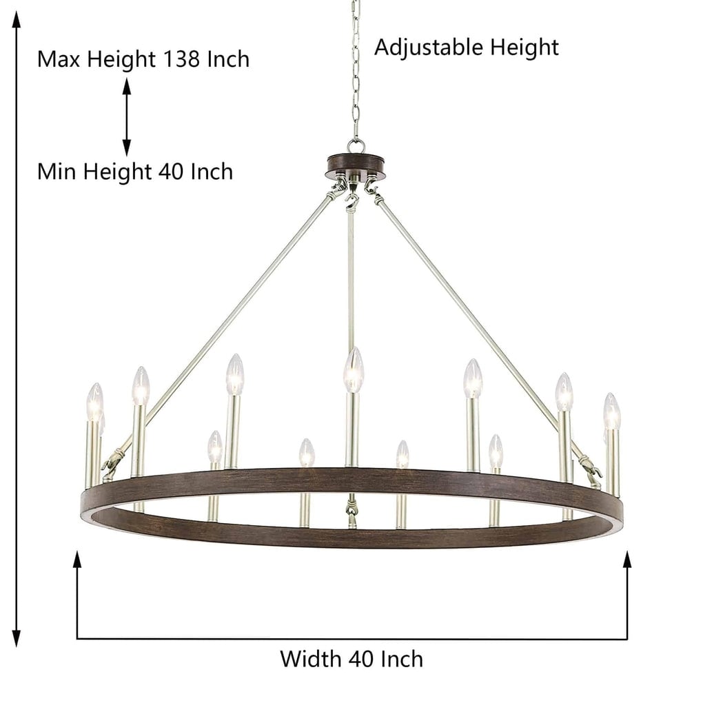 Acroma 12-light Farmhouse 40In Wagon Wheel Chandelier with UL - 40'' D x 138'' H