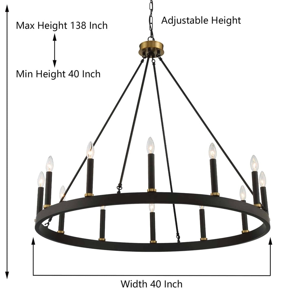 Acroma 12-light Farmhouse 40In Wagon Wheel Chandelier with UL - 40'' D x 138'' H
